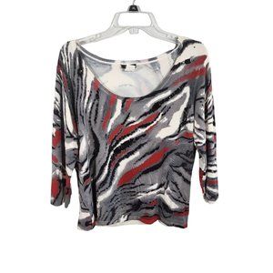Elizabeth New York Red Black and Cream Pull Over Fitted Sweater W Scoop Neck